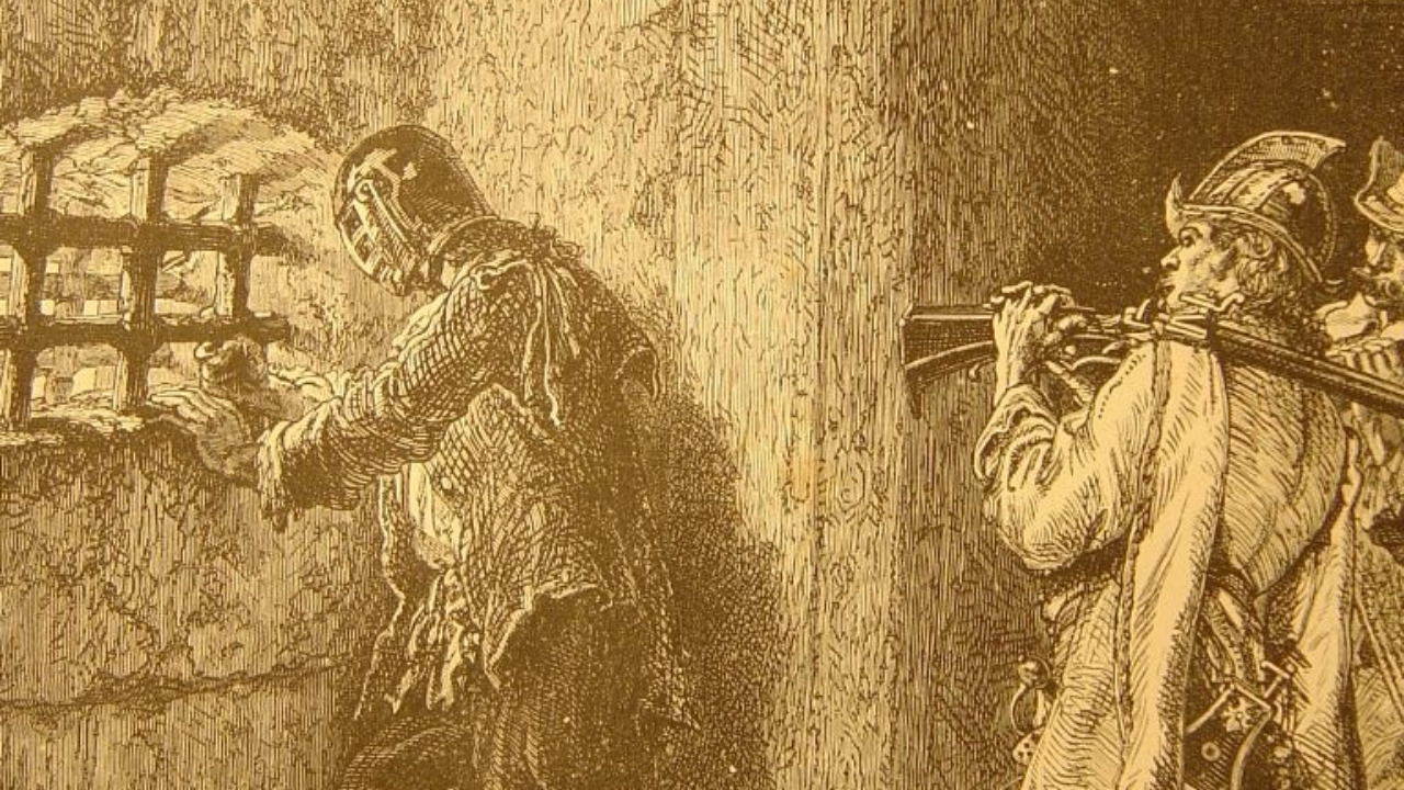 Représentation de l'homme au masque de fer dans sa cellule